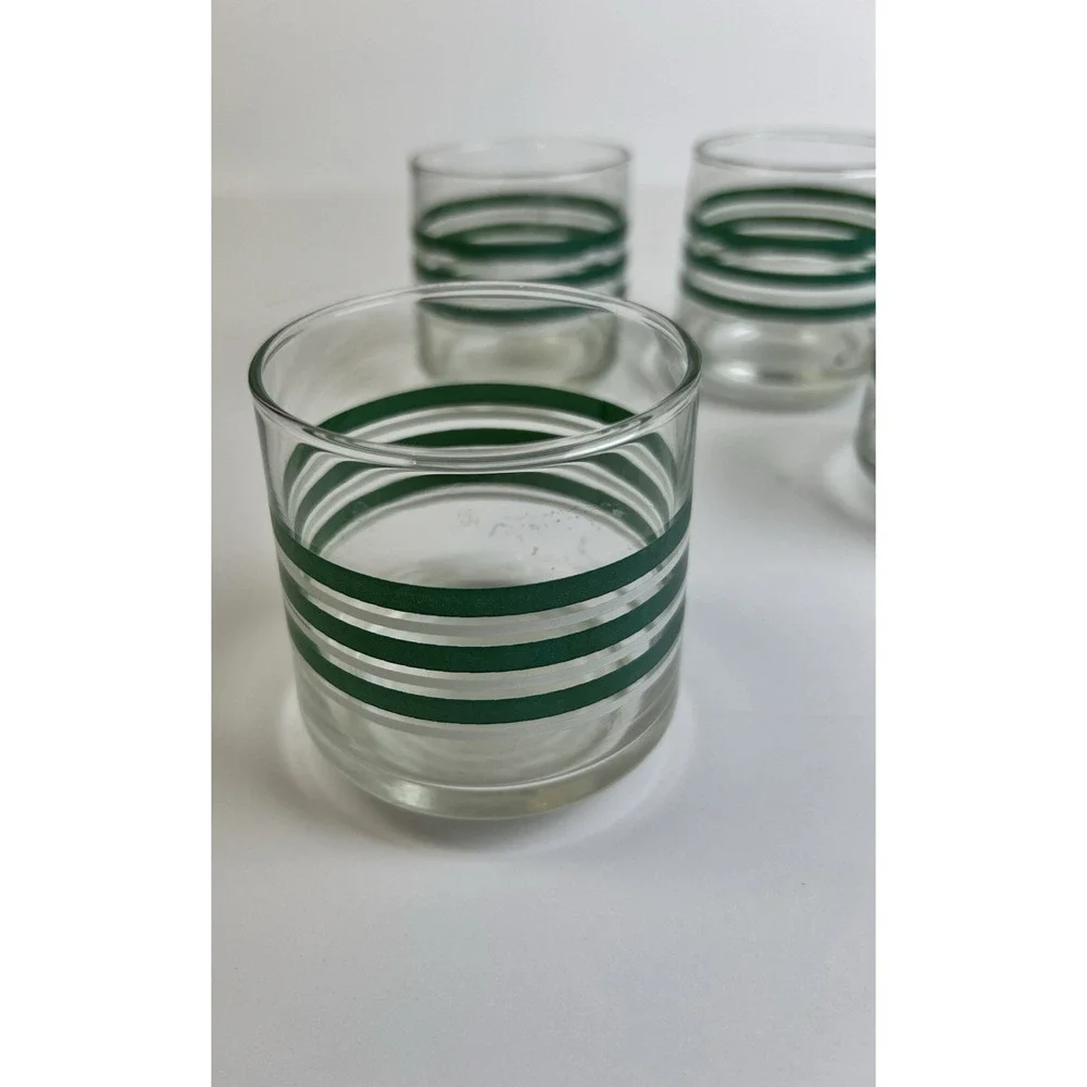 Vintage Green & White Stripe Libbey Glass 3